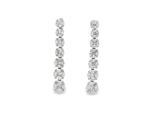 18K White Gold Earrings with Natural Princess Cut Diamonds and Natural Marquise Cut Diamonds